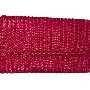 Vintage Womens Clutch Bag Pink Woven Straw Envelope Casual Hong Kong